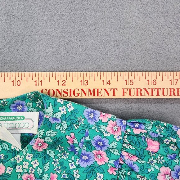 Vtg Jane Schaffhausen Belle France Drop Waist Green Floral Dress Womens Size 12 - Picture 4 of 9